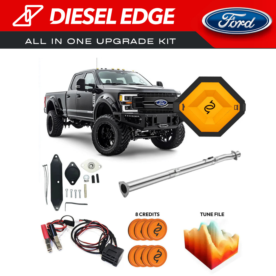 2024 Ford Powerstroke 6.7 with a complete delete kit, including a tuner and delete pipe, for optimized performance.